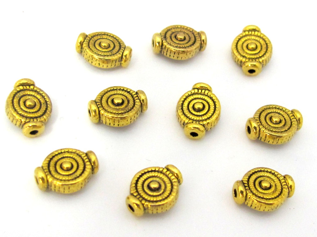 10 Beads - Small size concentric circles design antiqued gold tone metal beads 8 x 10 mm - BD883