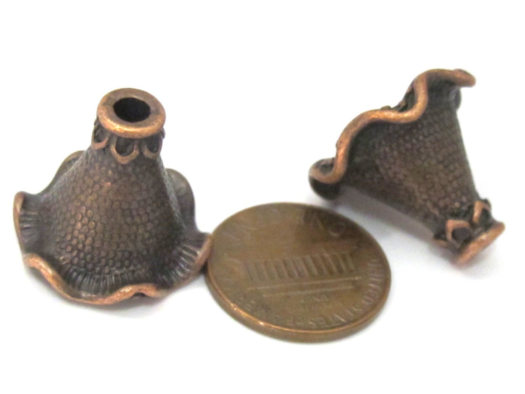 4 BEADS - Wavy design copper tone plated cone beads 17 mm x 20 mm - BD882