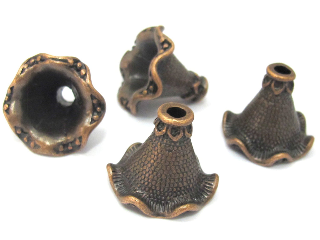 4 BEADS - Wavy design copper tone plated cone beads 17 mm x 20 mm - BD882