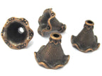 4 BEADS - Wavy design copper tone plated cone beads 17 mm x 20 mm - BD882