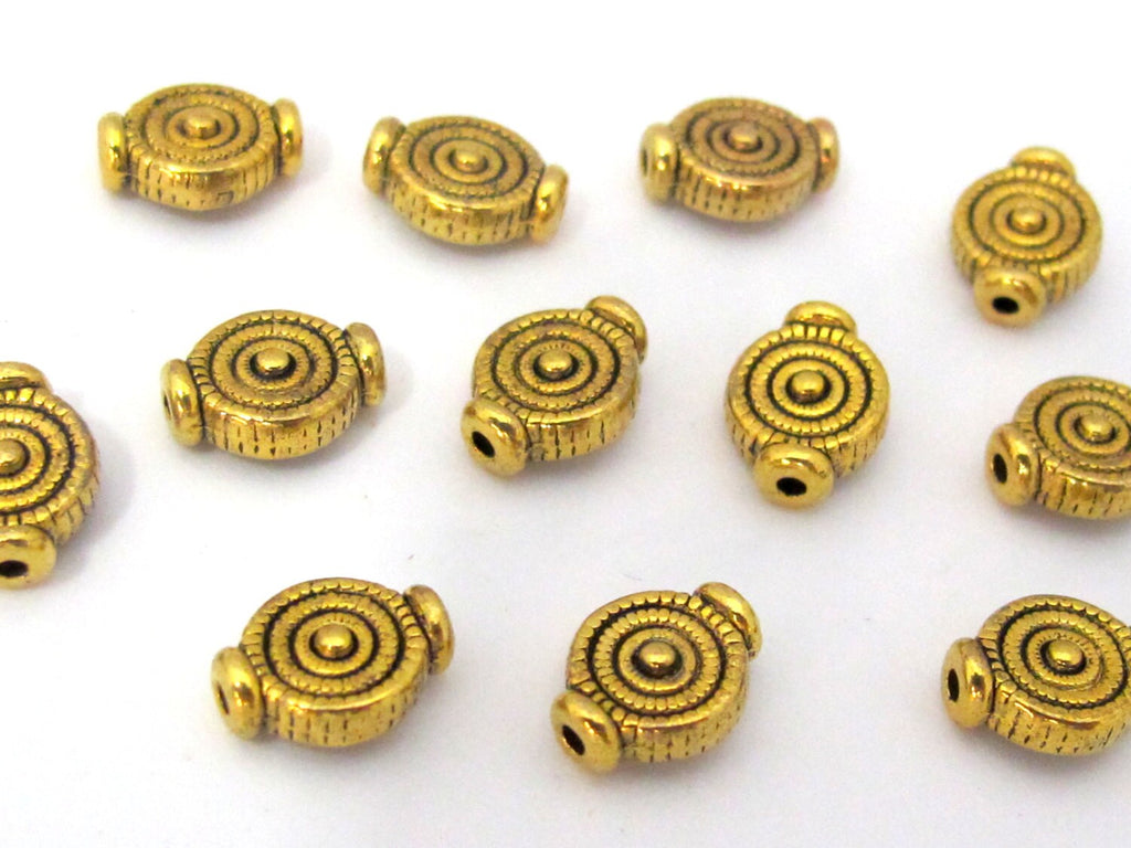 10 Beads - Small size concentric circles design antiqued gold tone metal beads 8 x 10 mm - BD883