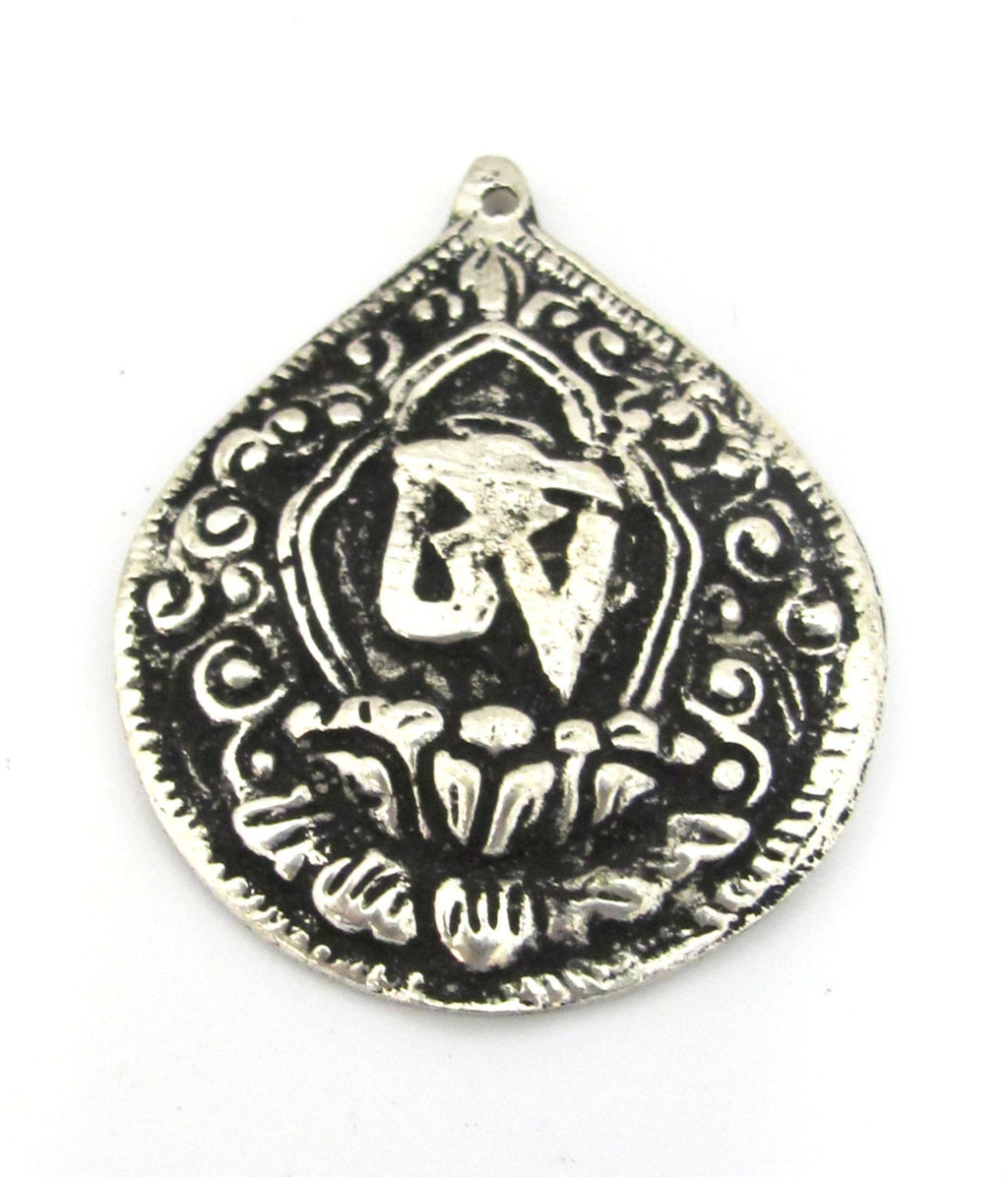 1 Pendant - Tibetan silver Om mantra lotus flower pendant from Nepal - CP110