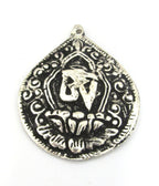 1 Pendant - Tibetan silver Om mantra lotus flower pendant from Nepal - CP110