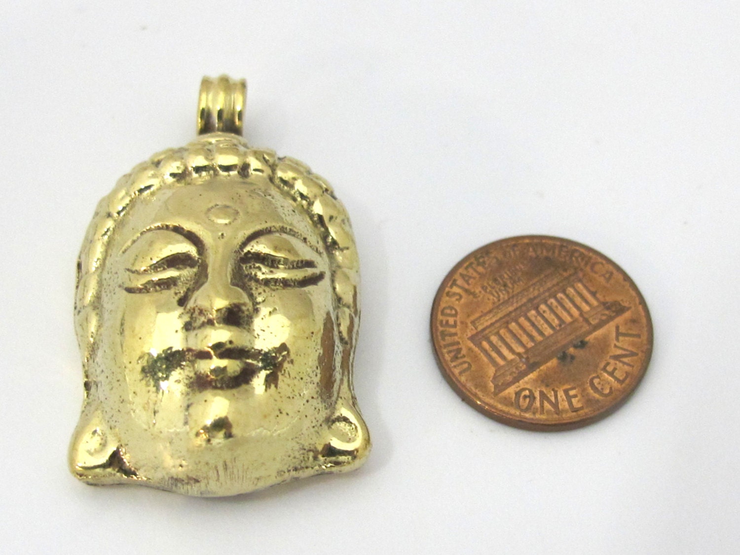 Tibetan Solid Brass Buddha Pendant – Floral Carving on Reverse | Nepal Brass Focal Pendant – PM464