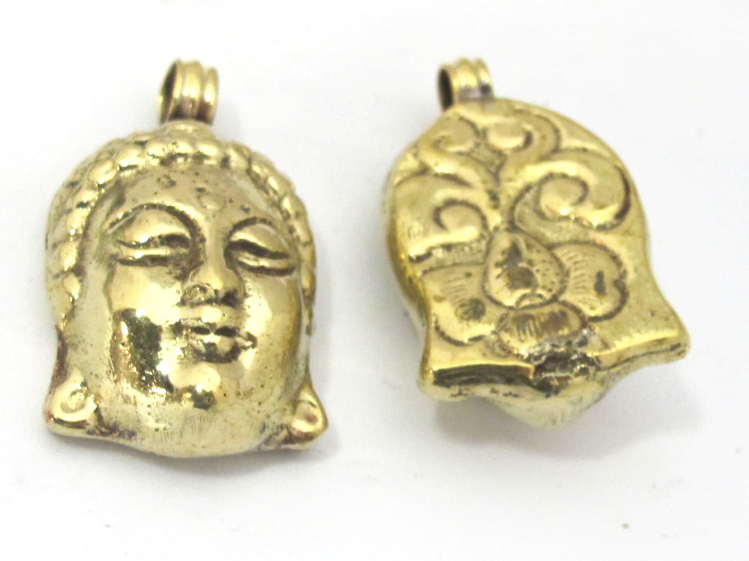Tibetan Solid Brass Buddha Pendant – Floral Carving on Reverse | Nepal Brass Focal Pendant – PM464