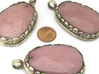 1 Pendant - Tibetan silver encased faceted light pink agate pendant with floral design from Nepal - PM461C
