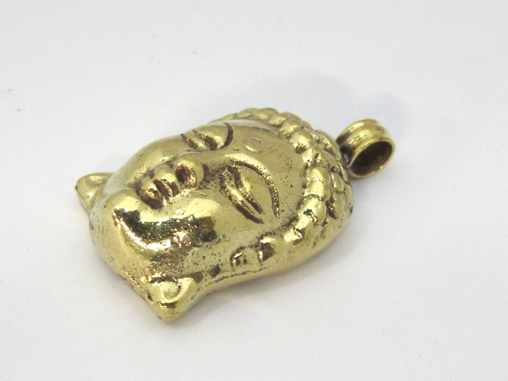 Tibetan Solid Brass Buddha Pendant – Floral Carving on Reverse | Nepal Brass Focal Pendant – PM464