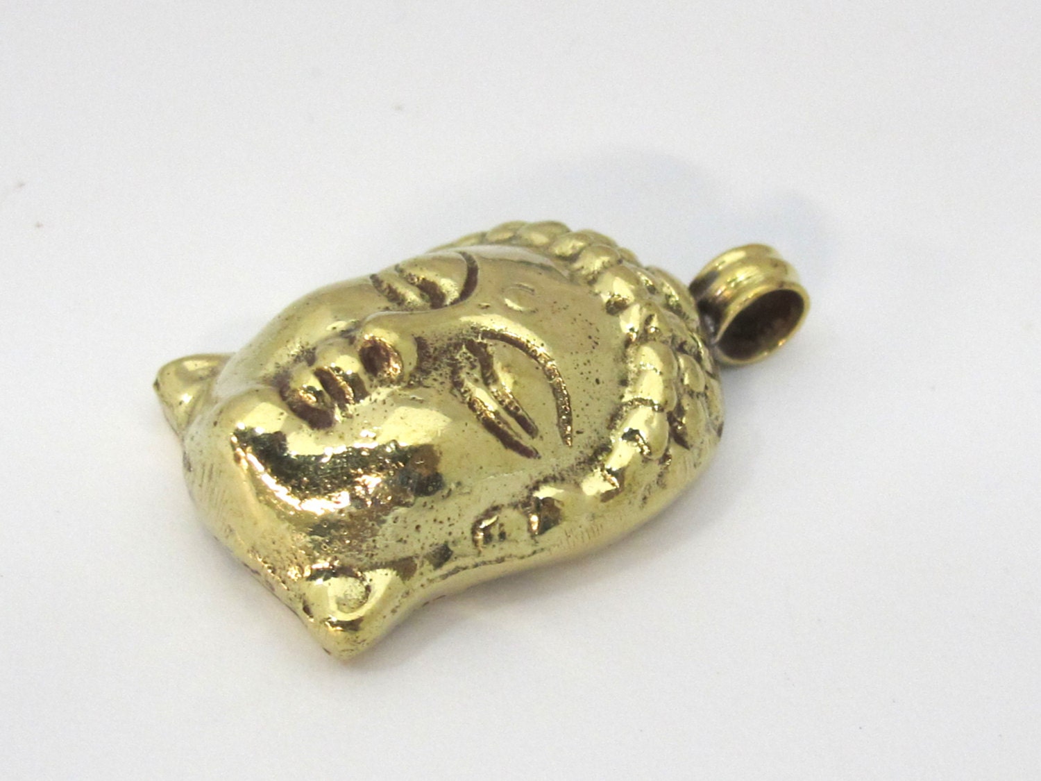 Tibetan Solid Brass Buddha Pendant – Floral Carving on Reverse | Nepal Brass Focal Pendant – PM464