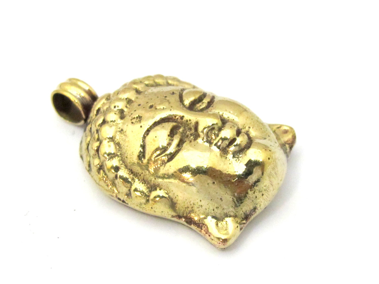 Tibetan Solid Brass Buddha Pendant – Floral Carving on Reverse | Nepal Brass Focal Pendant – PM464