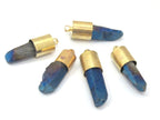 1 Pendant - Titanium electric blue quartz gemstone Brass capped bullet shape pendant - PM465B