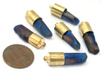 1 Pendant - Titanium electric blue quartz gemstone Brass capped bullet shape pendant - PM465B