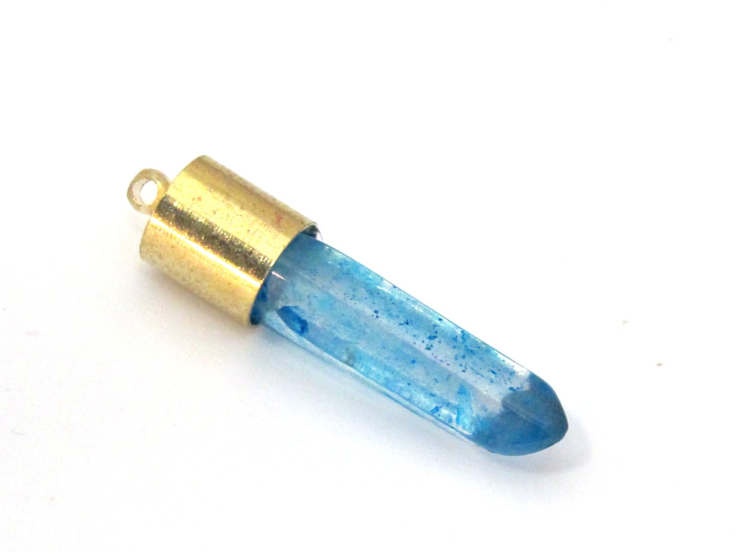 1 Pendant - Aqua blue quartz gemstone Brass capped bullet shape pendant - PM465D