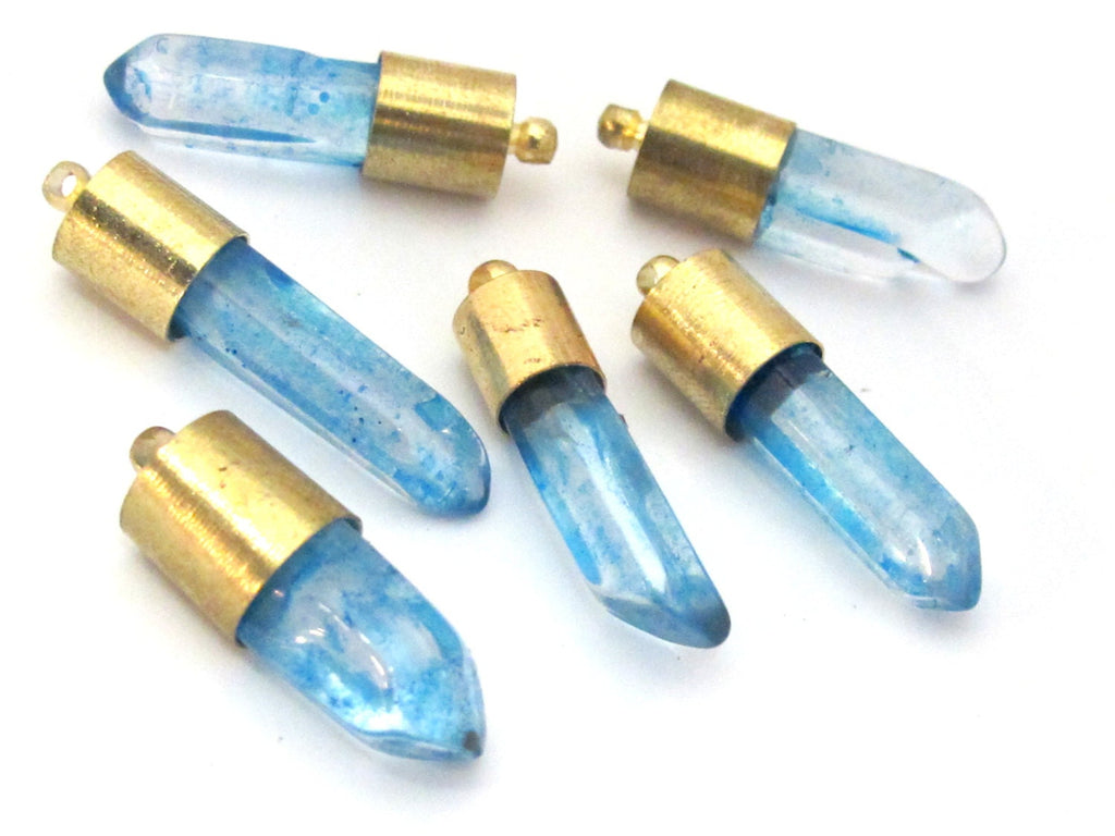 1 Pendant - Aqua blue quartz gemstone Brass capped bullet shape pendant - PM465D