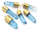 1 Pendant - Aqua blue quartz gemstone Brass capped bullet shape pendant - PM465D
