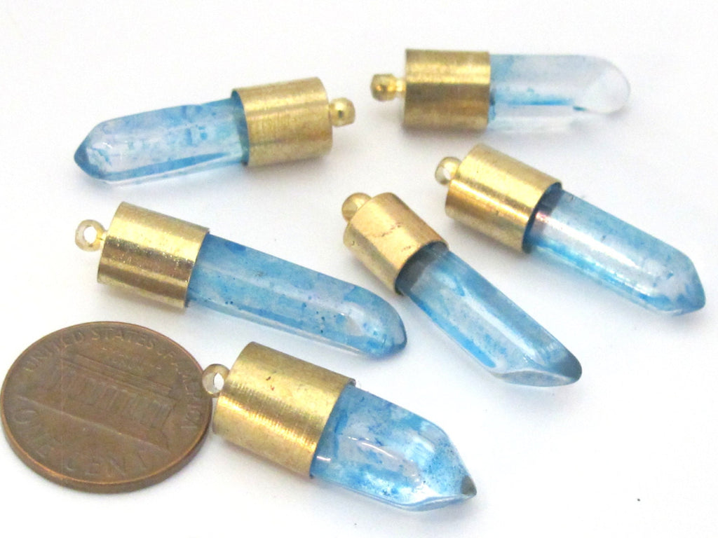 1 Pendant - Aqua blue quartz gemstone Brass capped bullet shape pendant - PM465D