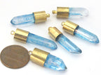 1 Pendant - Aqua blue quartz gemstone Brass capped bullet shape pendant - PM465D