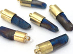 1 Pendant - Titanium electric blue quartz gemstone Brass capped bullet shape pendant - PM465B