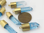 1 Pendant - Aqua blue quartz gemstone Brass capped bullet shape pendant - PM465D