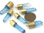 1 Pendant - Aqua blue quartz gemstone Brass capped bullet shape pendant - PM465D