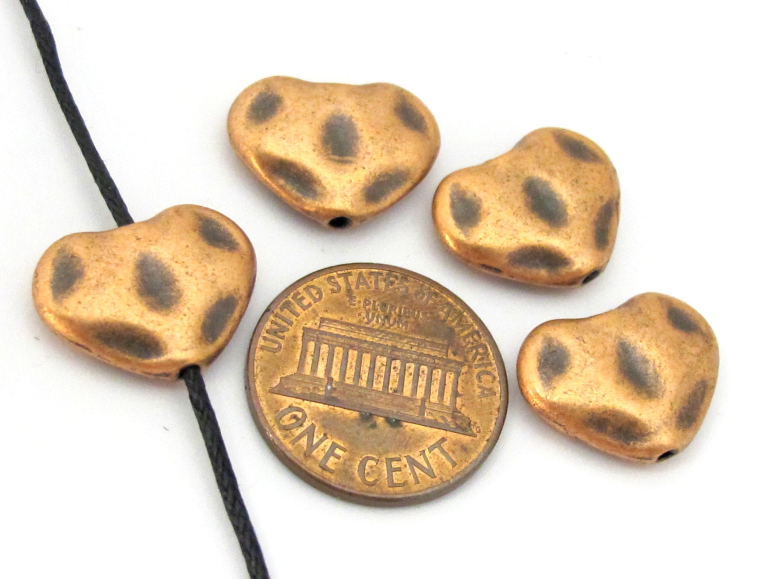 6 Beads - Heart shape copper finish hammered style beads 16 mm x 13 mm - BD889