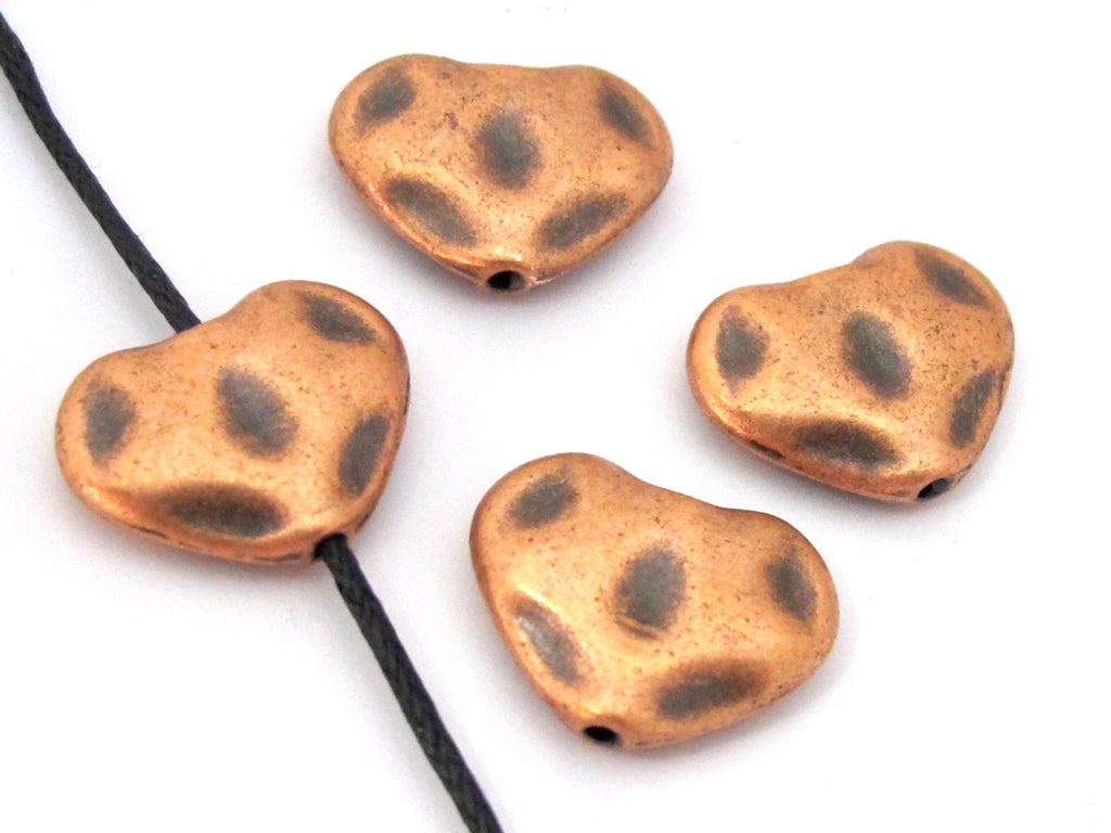 6 Beads - Heart shape copper finish hammered style beads 16 mm x 13 mm - BD889