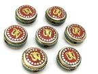 1 BEAD - Tibetan Om inscribed reversible brass bead with and turquoise inlay - BD891
