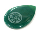 Rose flower etched green agate teardrop shape focal pendant bead - GM391A