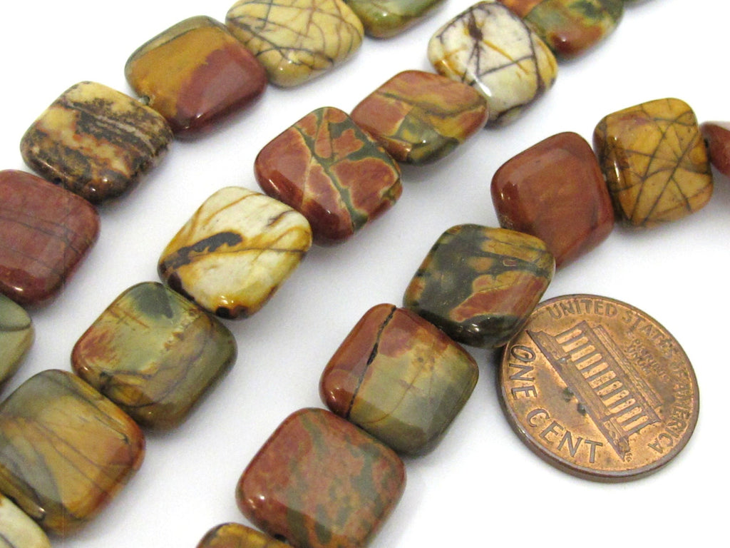 10 Beads - Picasso Colorful Jasper nature art square shape beads 12 mm -10 beads - GM392