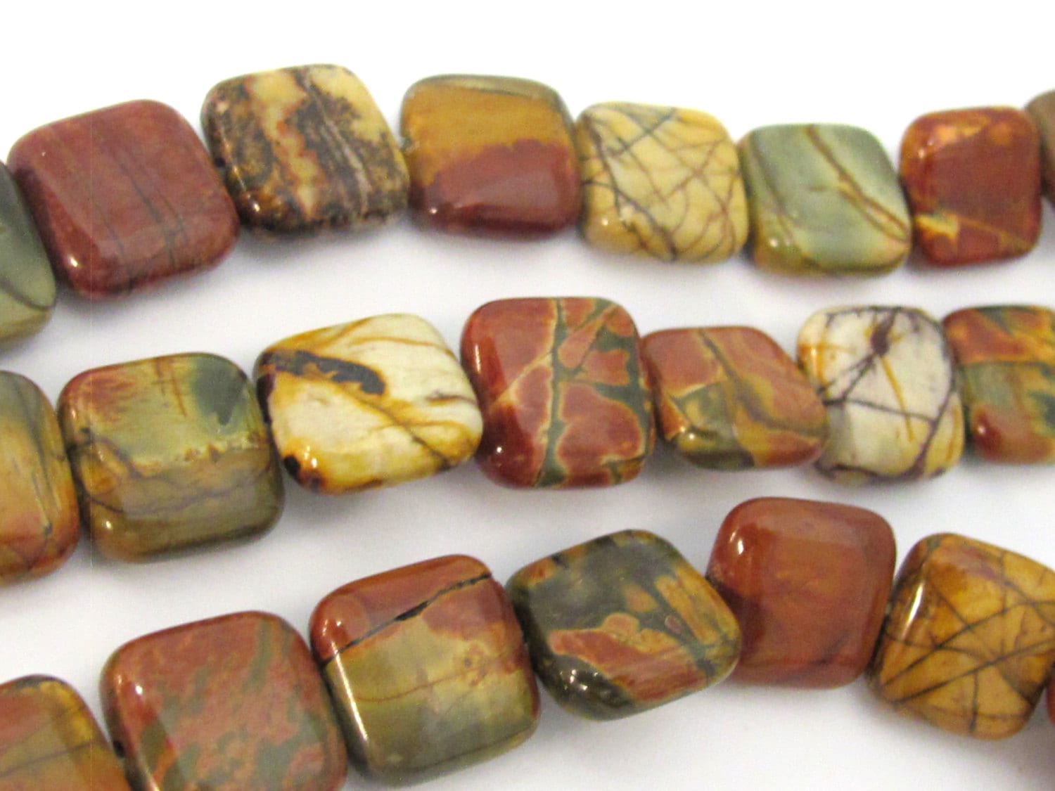 10 Beads - Picasso Colorful Jasper nature art square shape beads 12 mm -10 beads - GM392