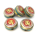 1 BEAD - Tibetan Om inscribed reversible brass bead with and turquoise inlay - BD891