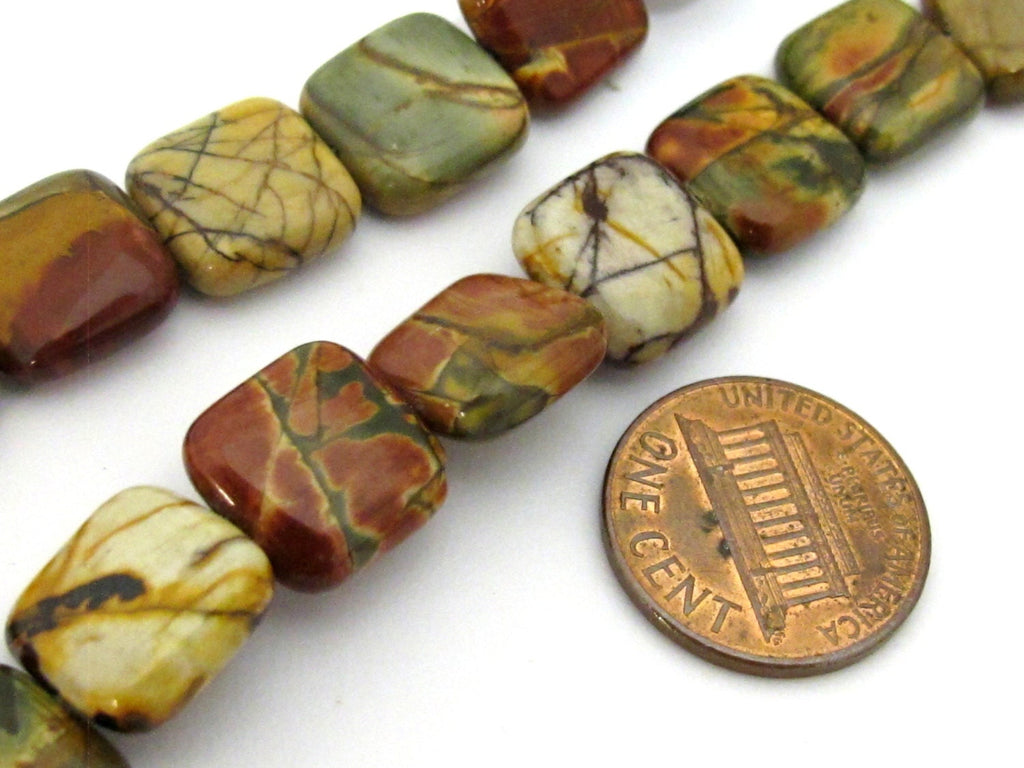10 Beads - Picasso Colorful Jasper nature art square shape beads 12 mm -10 beads - GM392