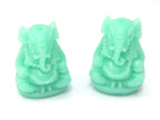 2 BEADS - Aqua Blue Green resin seated Ganesha pendant bead 20 mm x 15 mm - BD784K