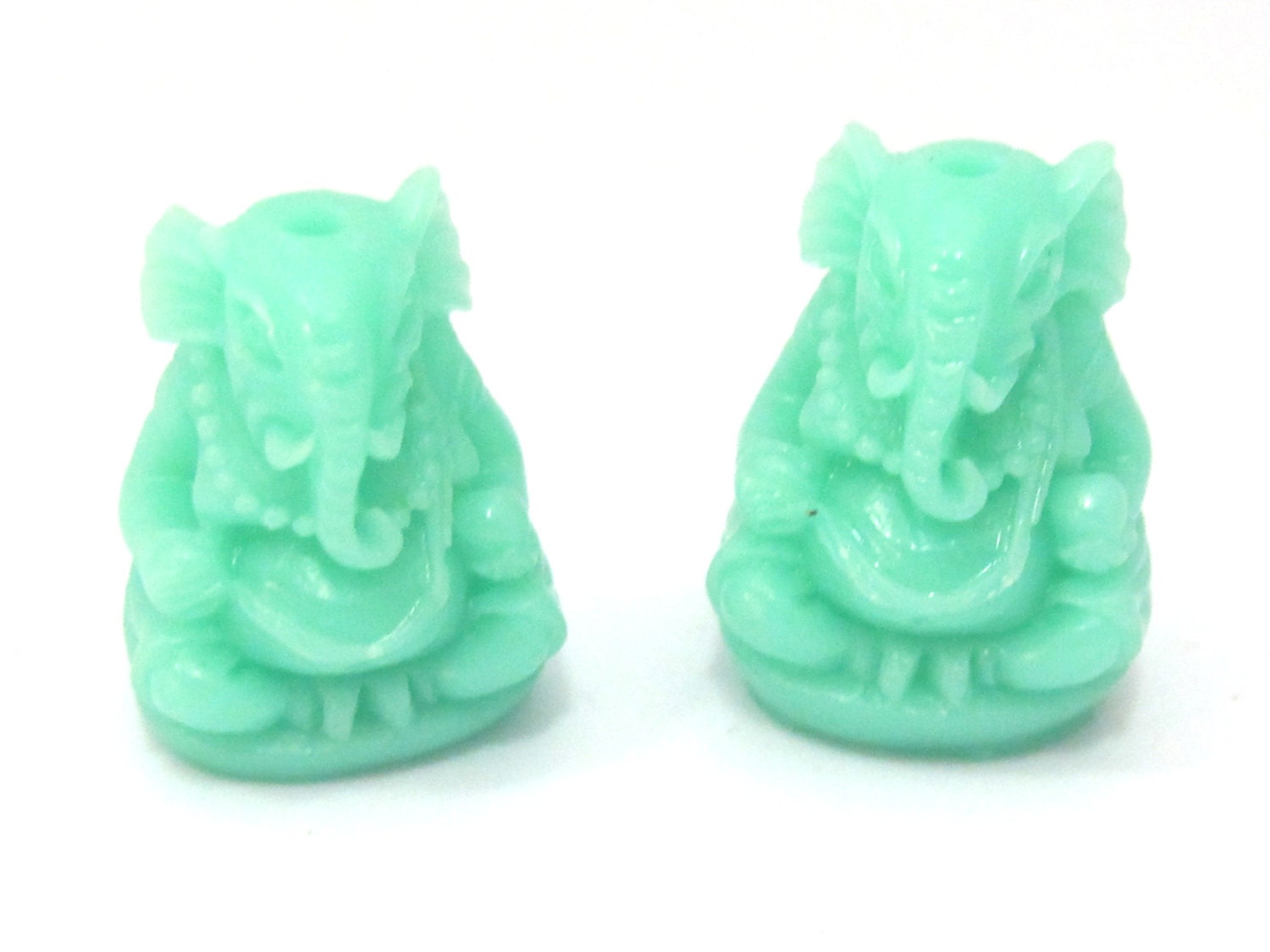 2 BEADS - Aqua Blue Green resin seated Ganesha pendant bead 20 mm x 15 mm - BD784K