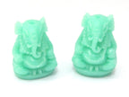 2 BEADS - Aqua Blue Green resin seated Ganesha pendant bead 20 mm x 15 mm - BD784K