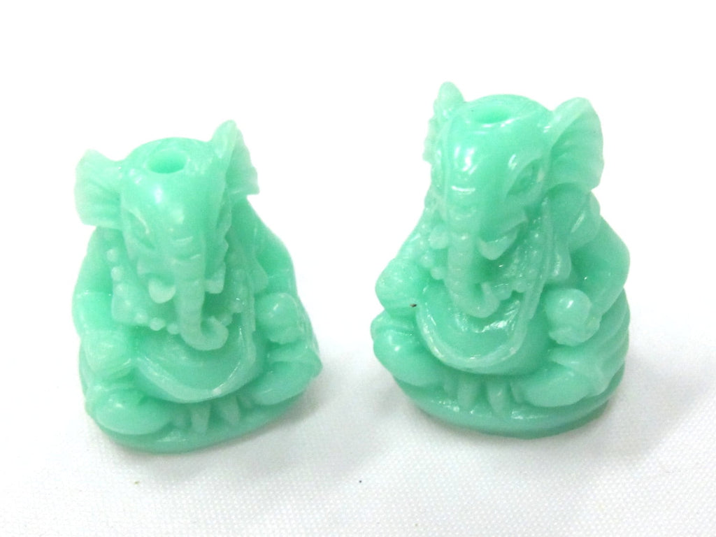2 BEADS - Aqua Blue Green resin seated Ganesha pendant bead 20 mm x 15 mm - BD784K