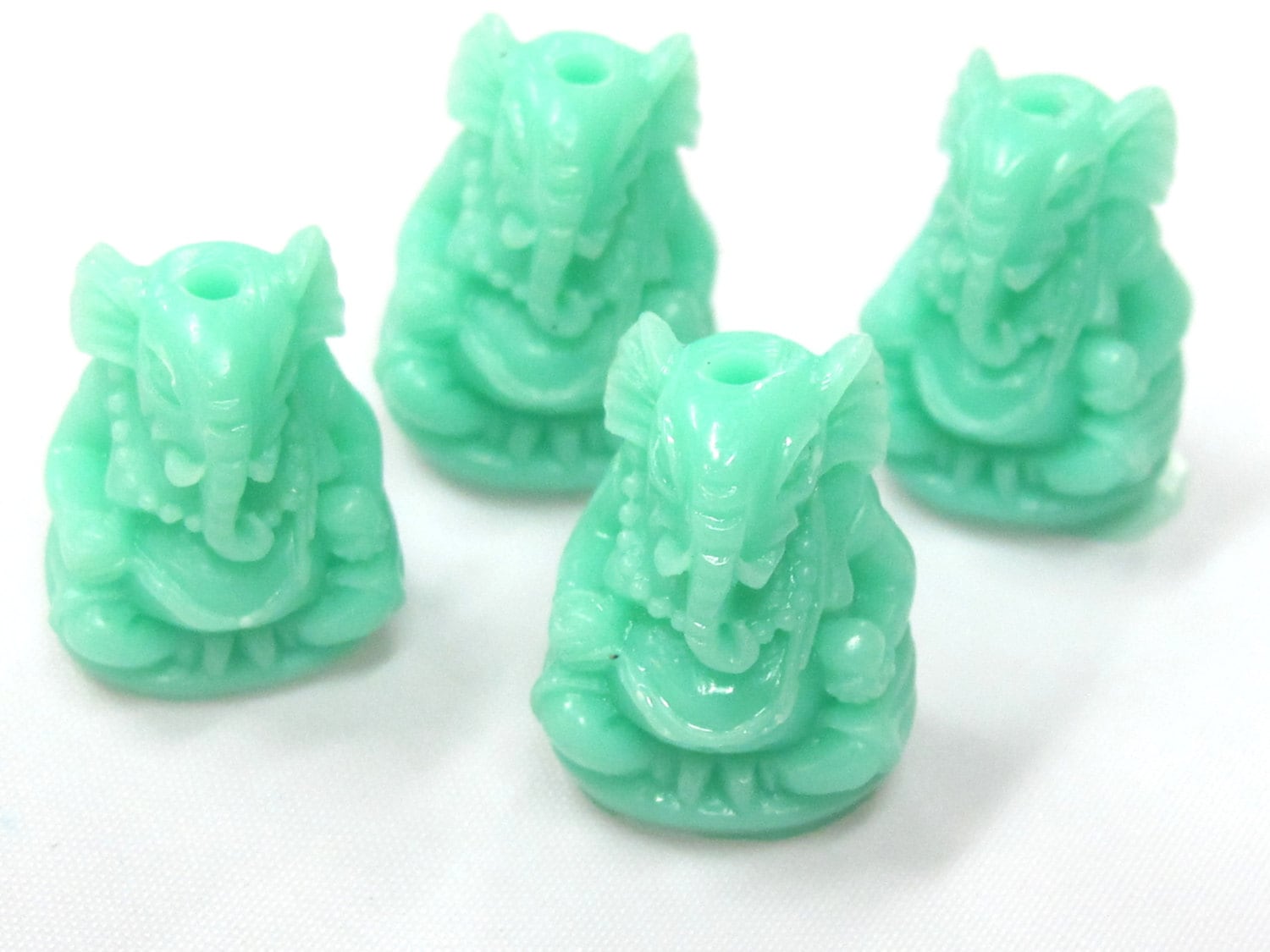 2 BEADS - Aqua Blue Green resin seated Ganesha pendant bead 20 mm x 15 mm - BD784K