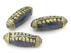 1 Bead- Tibetan silver encased long lapis lazuli gemstone bead from Nepal - BD895
