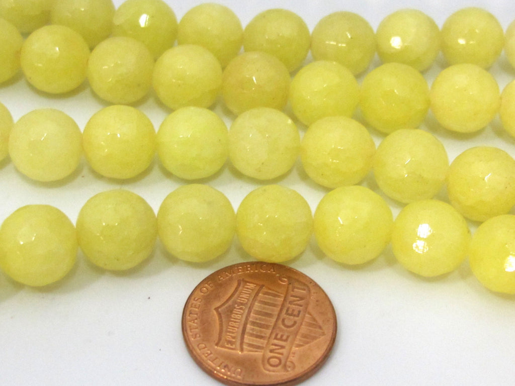 10 BEADS - Faceted yellow dyed jade gemstone beads 10 mm - GM394