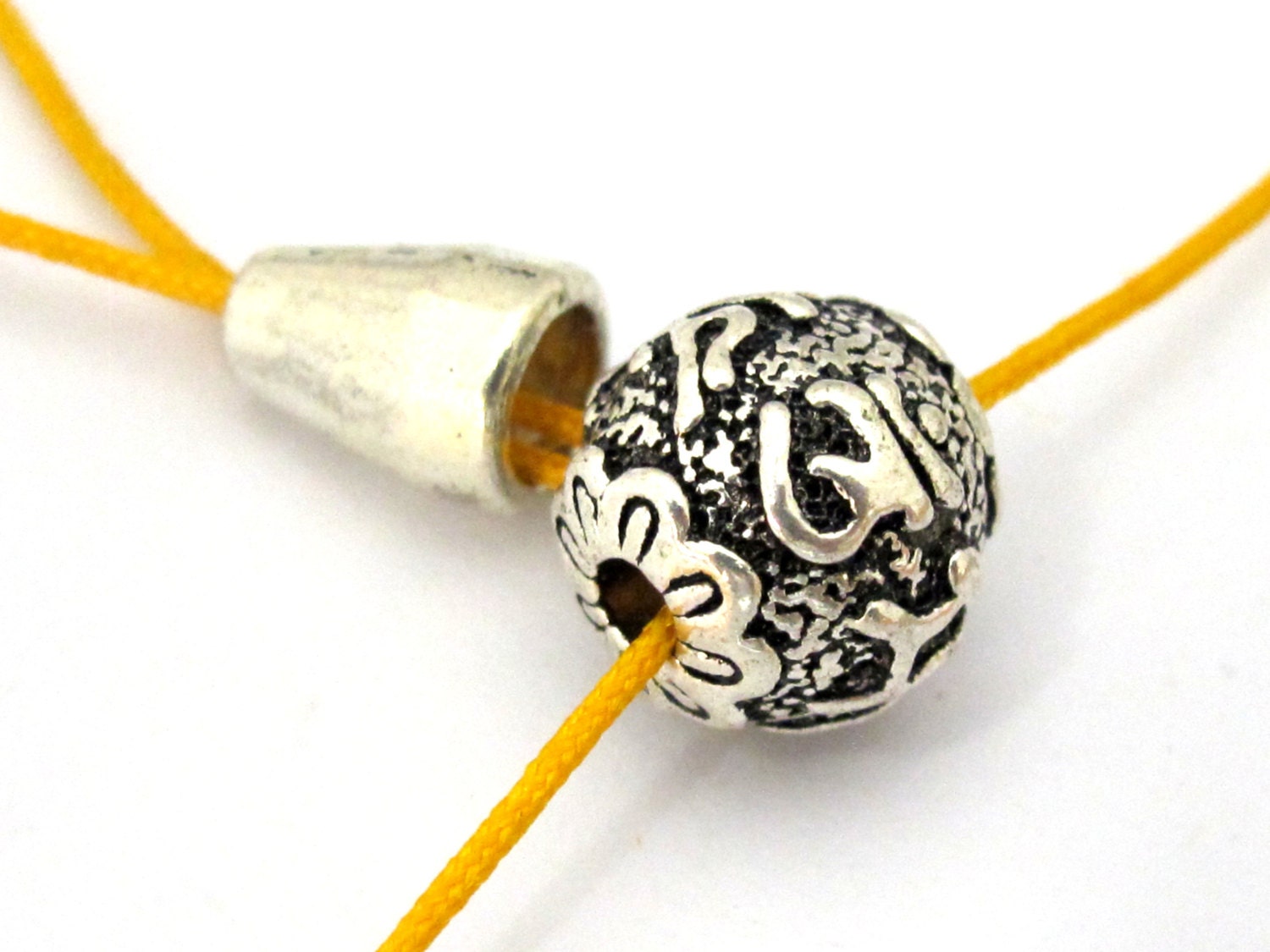 1 Guru bead set - 12 mm size Tibetan 3 hole Guru bead with Om mantra antiqued silver tone plated with column bead - GB038