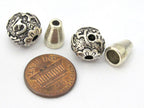 1 Guru bead set - 12 mm size Tibetan 3 hole Guru bead with Om mantra antiqued silver tone plated with column bead - GB038
