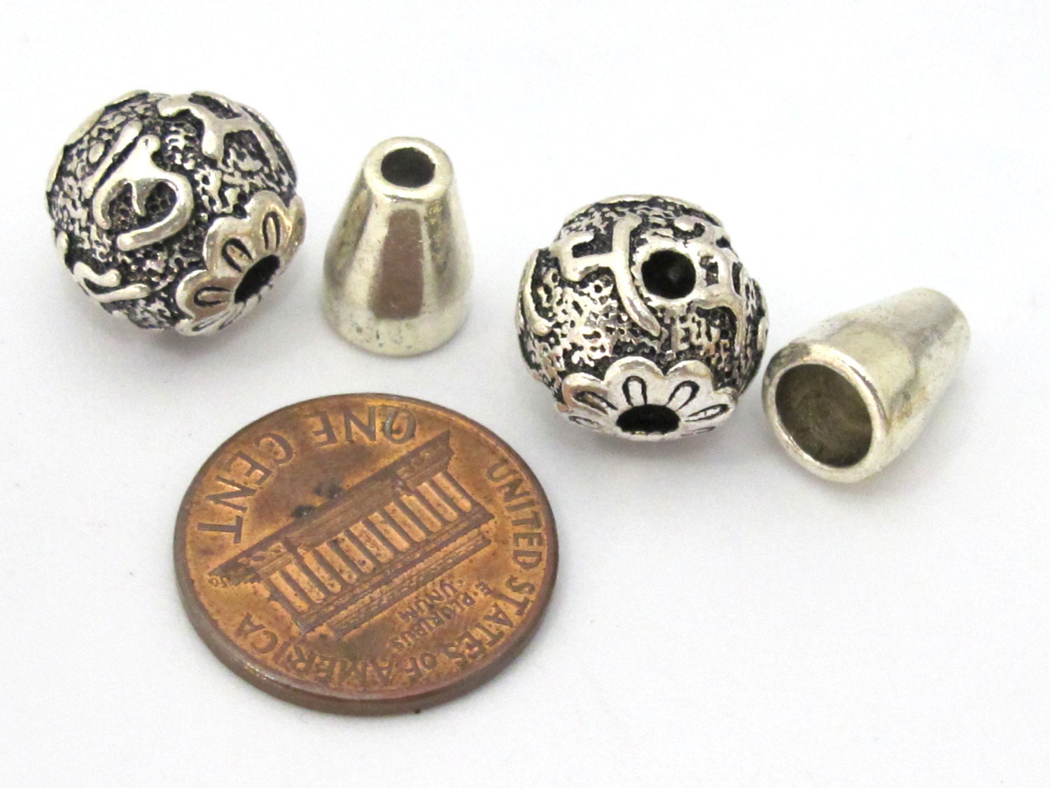 1 Guru bead set - 12 mm size Tibetan 3 hole Guru bead with Om mantra antiqued silver tone plated with column bead - GB038
