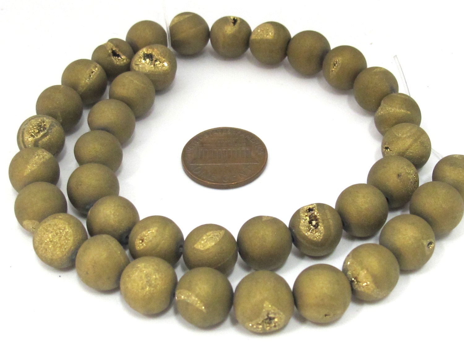 1 strand - 36 beads - 10 mm size - Beautiful Metallic Gold color druzy agate round beads - GM395