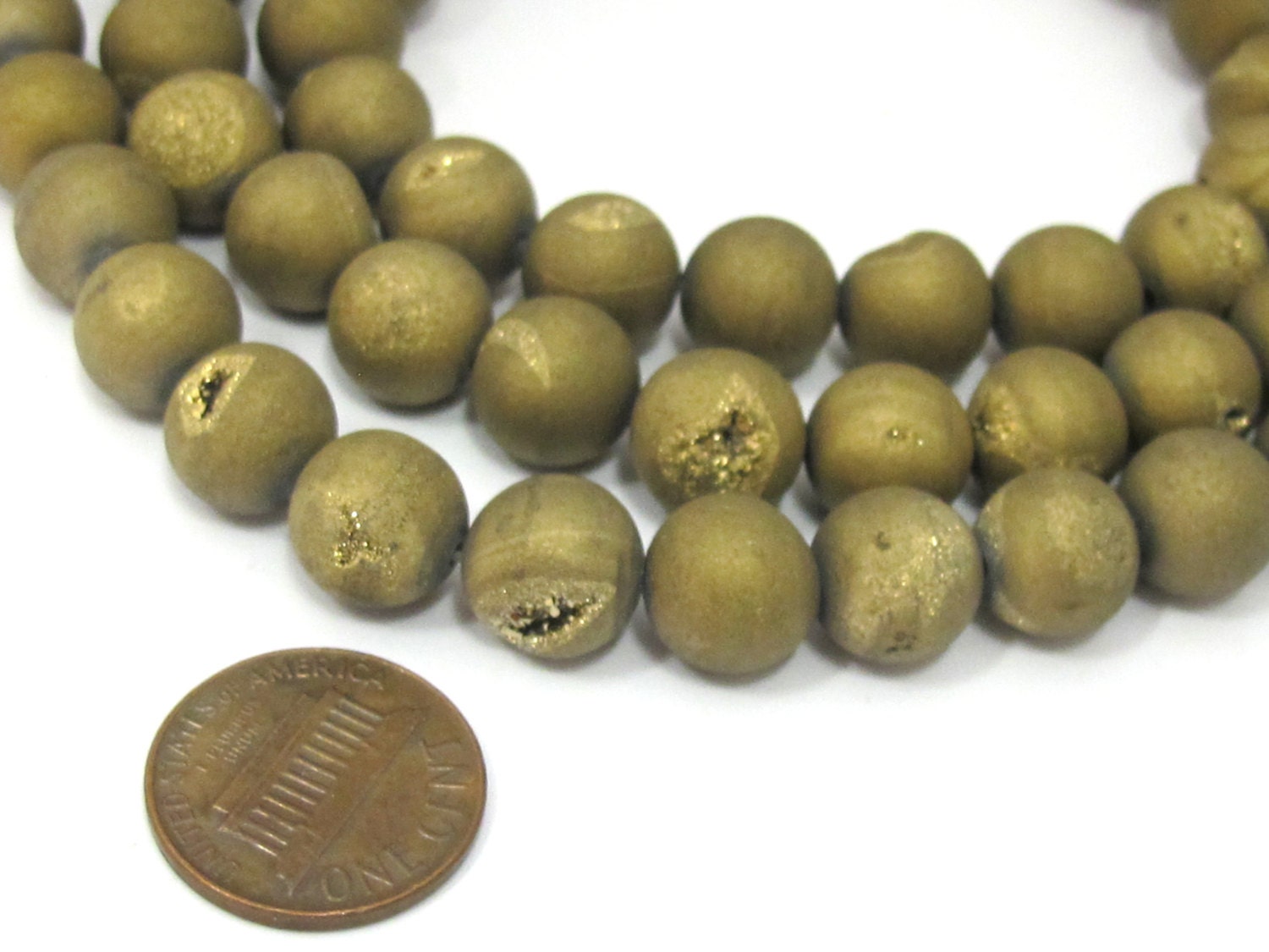 1 strand - 36 beads - 10 mm size - Beautiful Metallic Gold color druzy agate round beads - GM395