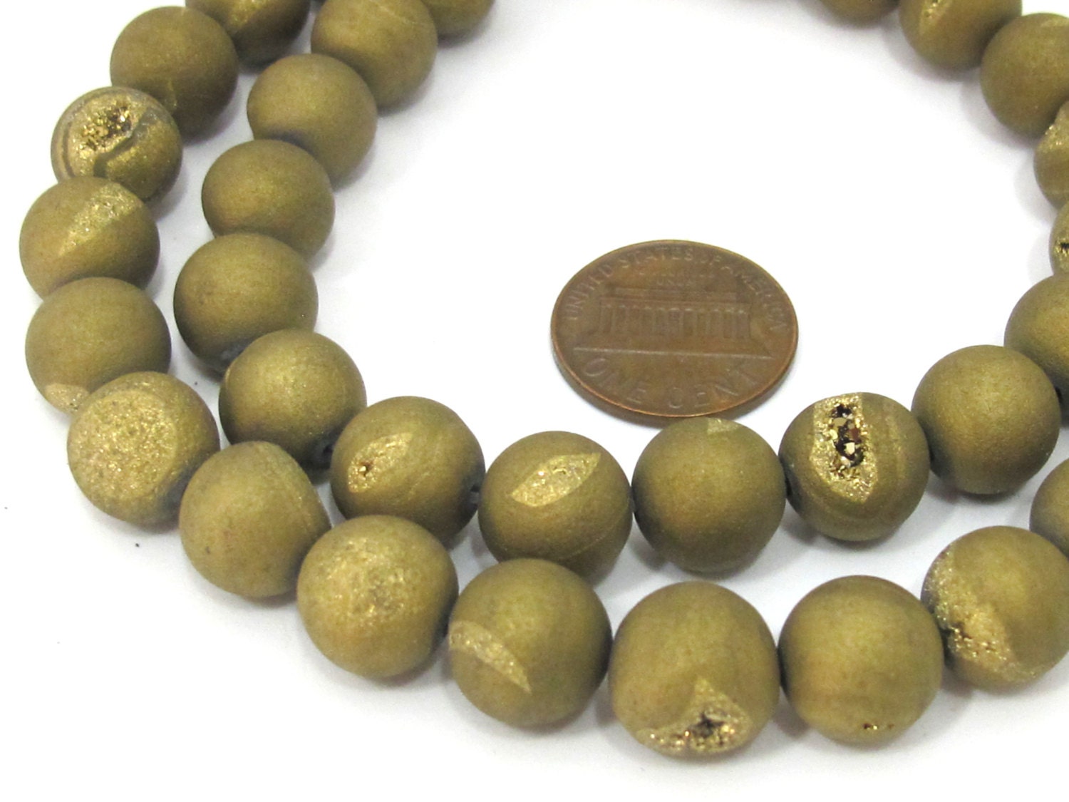 1 strand - 36 beads - 10 mm size - Beautiful Metallic Gold color druzy agate round beads - GM395