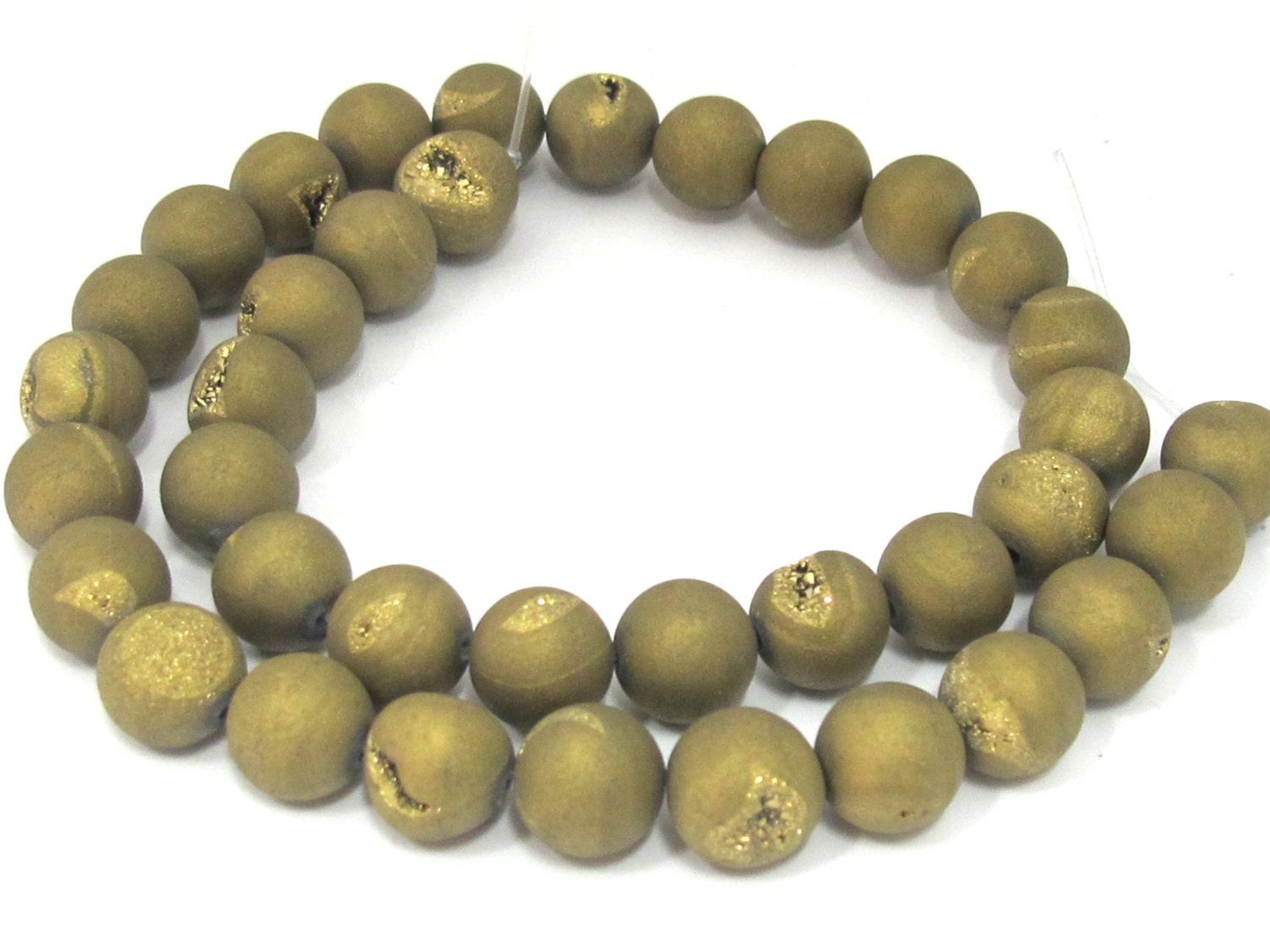 1 strand - 36 beads - 10 mm size - Beautiful Metallic Gold color druzy agate round beads - GM395