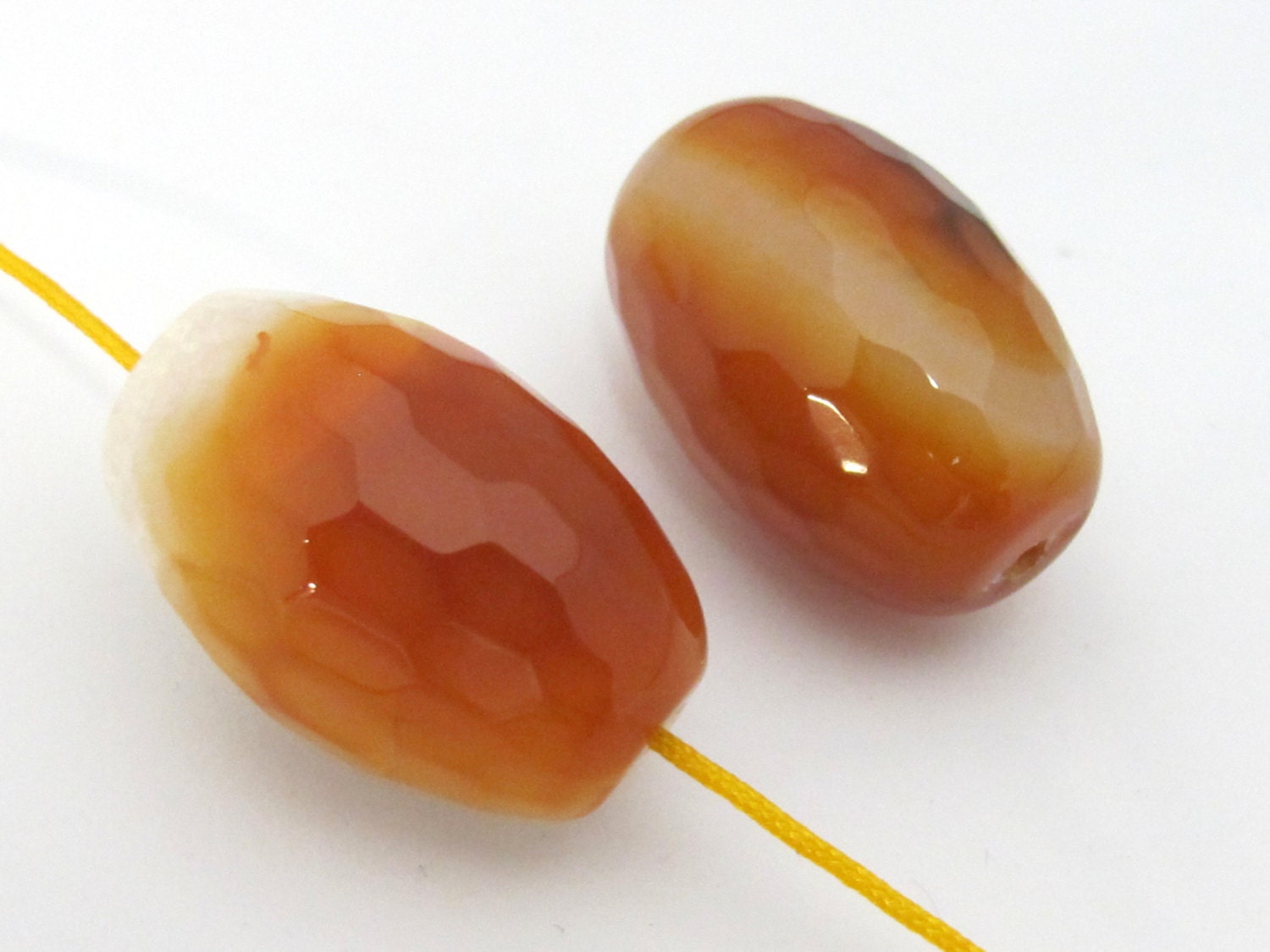 2 Beads - Faceted Large size agate quartz cylinder gemstone pendant bead - GM397