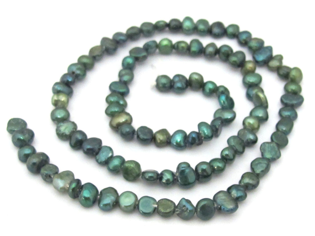 1 Full strand -Peacock green freshwater pearl beads 15 inches strand - 4 - 5 mm size - PL031