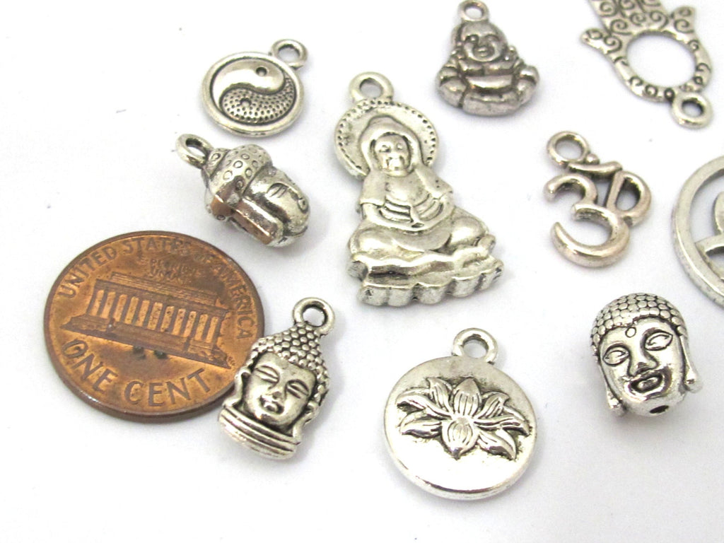 10 charms set - Antiqued silver color Buddha om charms beads supplies set - assorted charms - nepalbeadshop jewelry supplies - CM181