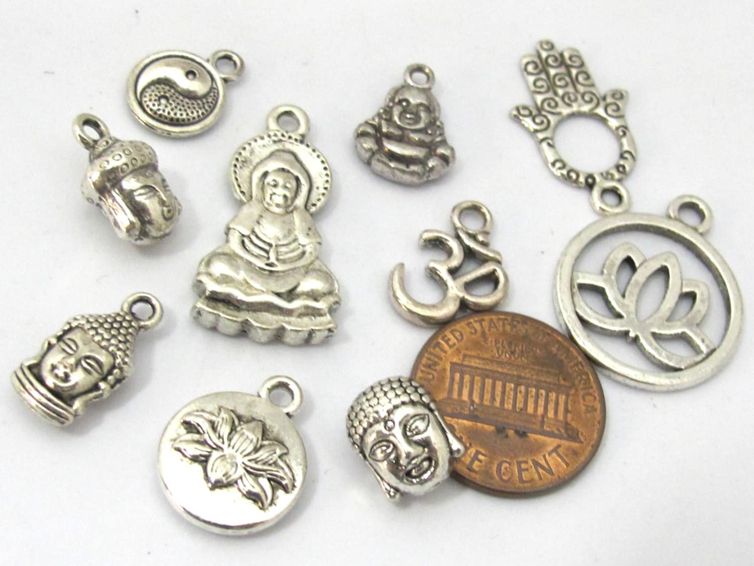 10 charms set - Antiqued silver color Buddha om charms beads supplies set - assorted charms - nepalbeadshop jewelry supplies - CM181
