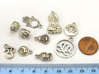 10 charms set - Antiqued silver color Buddha om charms beads supplies set - assorted charms - nepalbeadshop jewelry supplies - CM181